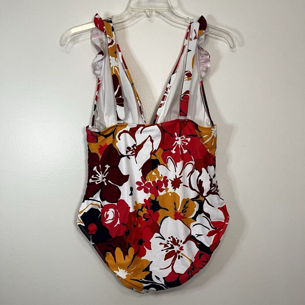 Anne Cole Floral Print Adjustable Ruffle Strap Plunge One Piece Swimsuit 14 - Picture 3 of 5